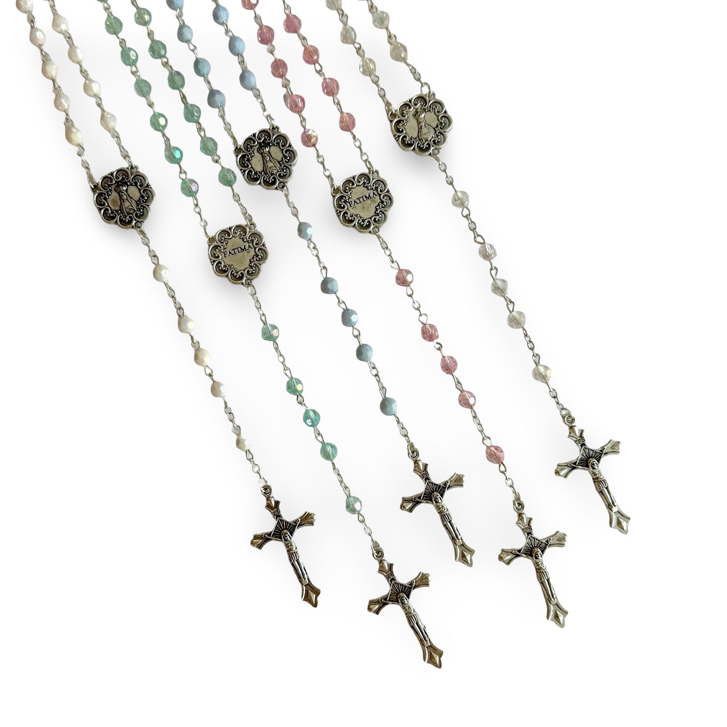 Rosary of Assorted Colors with an Embellished Our Lady of Fatima Medal - in Case.