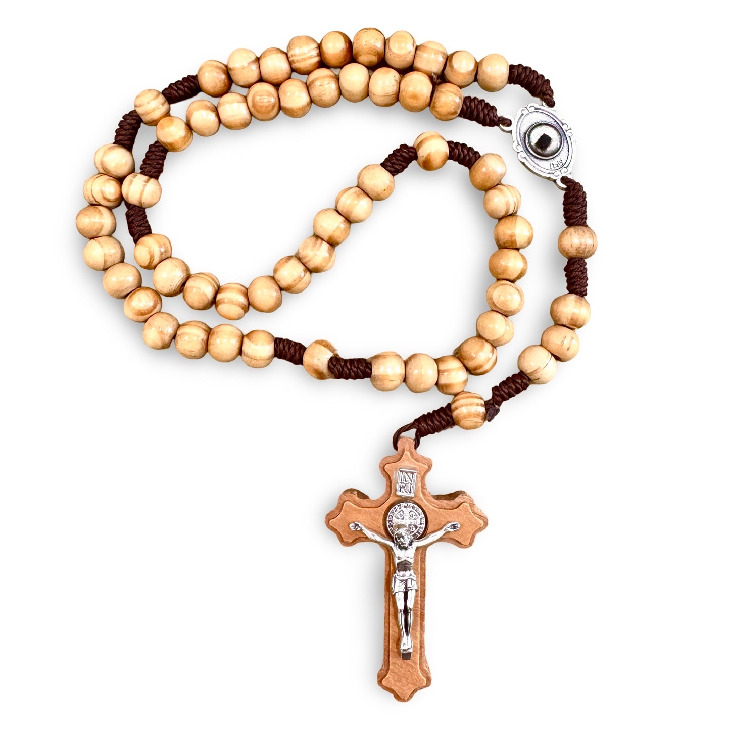 Embellished Padre Pio Wooden Rosary with Relic