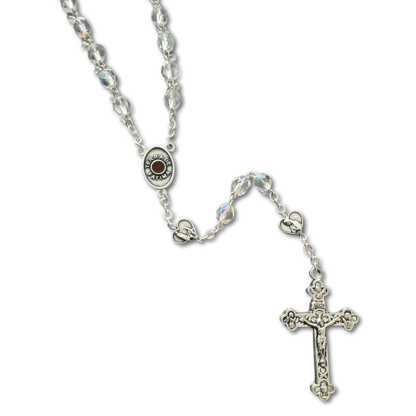 Crystal Fatima Rosary with Heart Beads and Soil