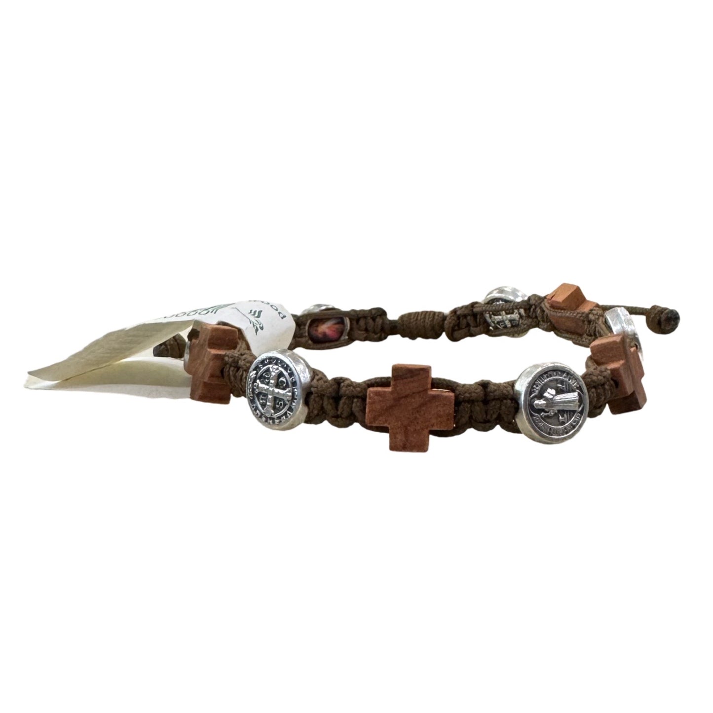 Wood Cross and St. Benedict Medal Decade Rosary Bracelet of Assorted Colors