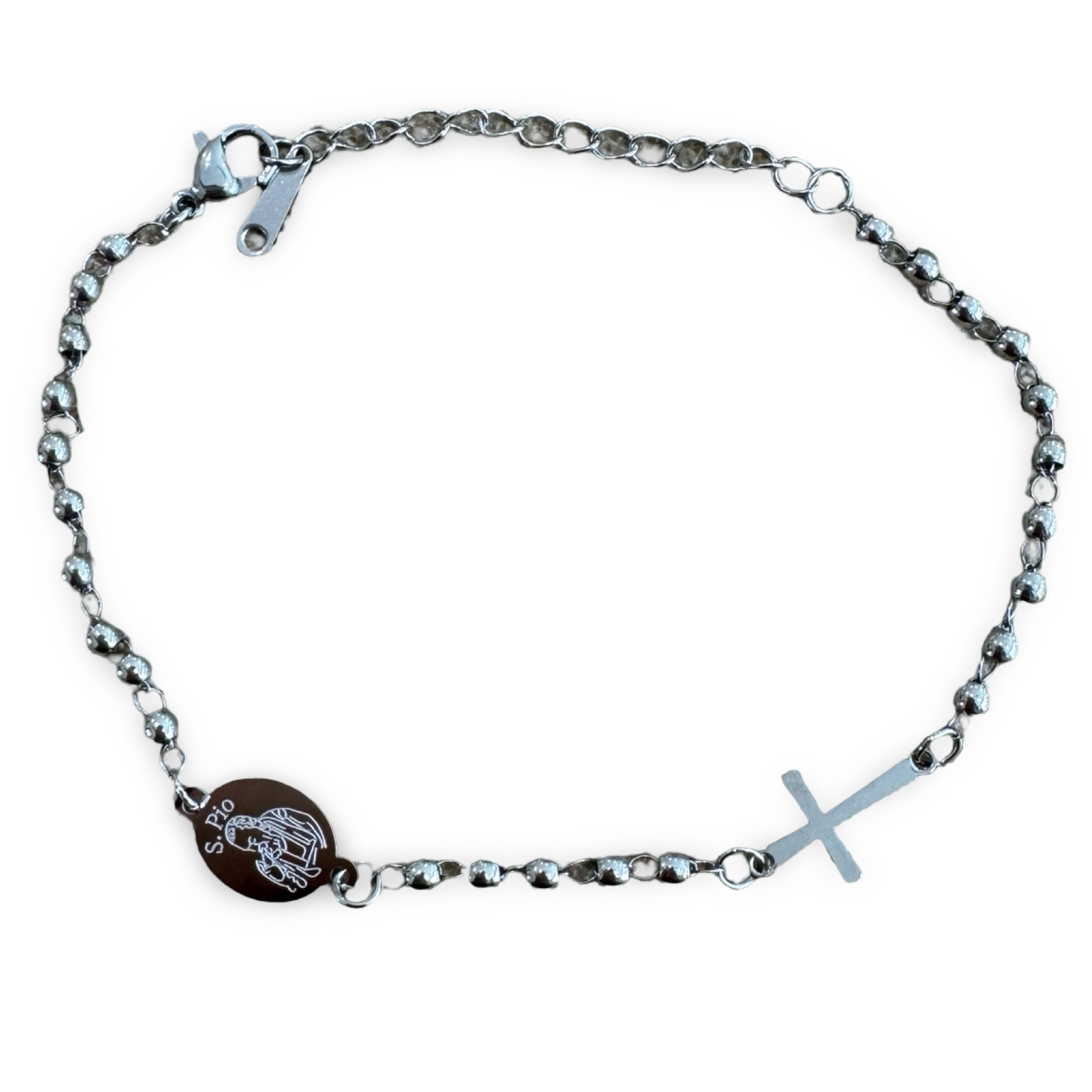 Padre Pio and St. Michael Stainless Steel Rosary Bracelet