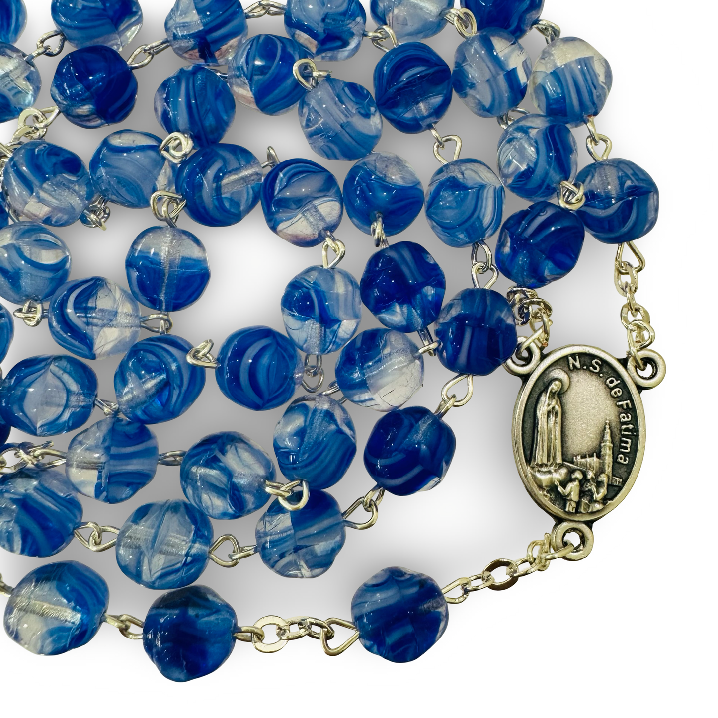 Large Marbled Crystal Bead Rosary with Soil from Fatima
