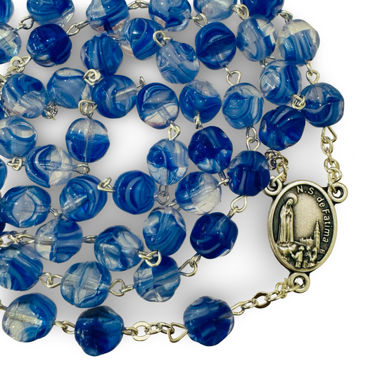 Large Marbled Crystal Bead Rosary with Soil from Fatima