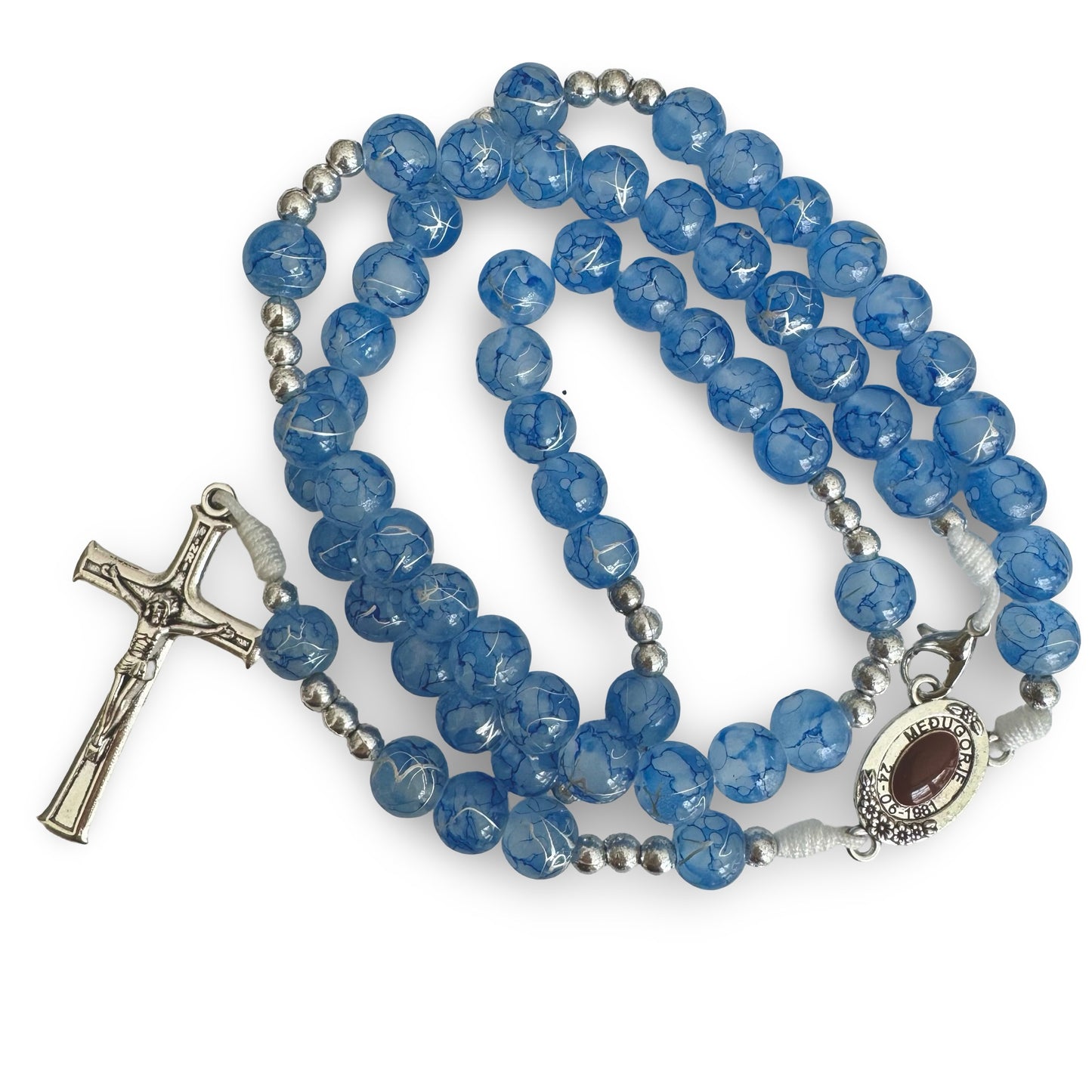 Large Queen of Peace Marble Rosary of Assorted Colors with Soil