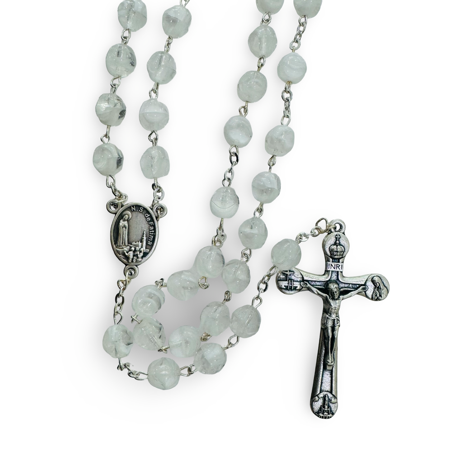 Large Marbled Crystal Bead Rosary with Soil from Fatima