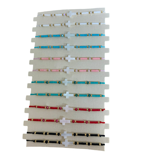 Beaded Cross Bracelet of Assorted Colors