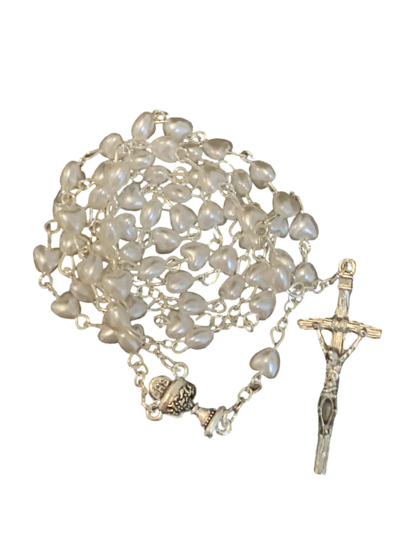 Beaded Heart Rosary with Chalice Center - with Holy Card