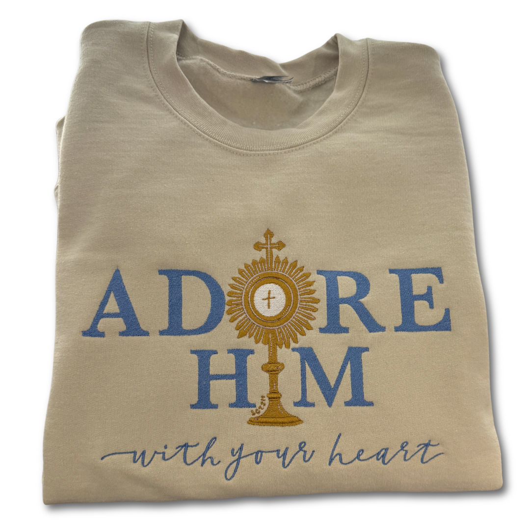 "Adore Him With Your Heart" Embroidered Crewneck Sweater by SCTJM