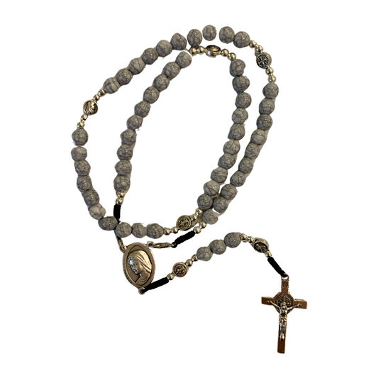 Blue Marble Queen of Peace Rosary with St. Benedict Medal