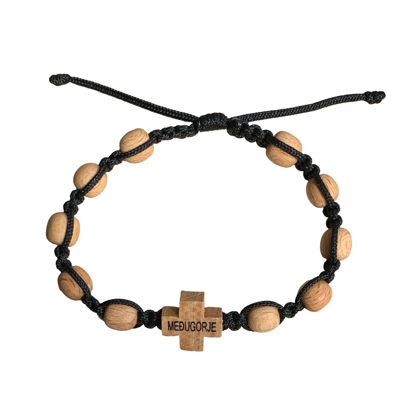 Wooden Cross and Bead Braided Queen of Peace Bracelet