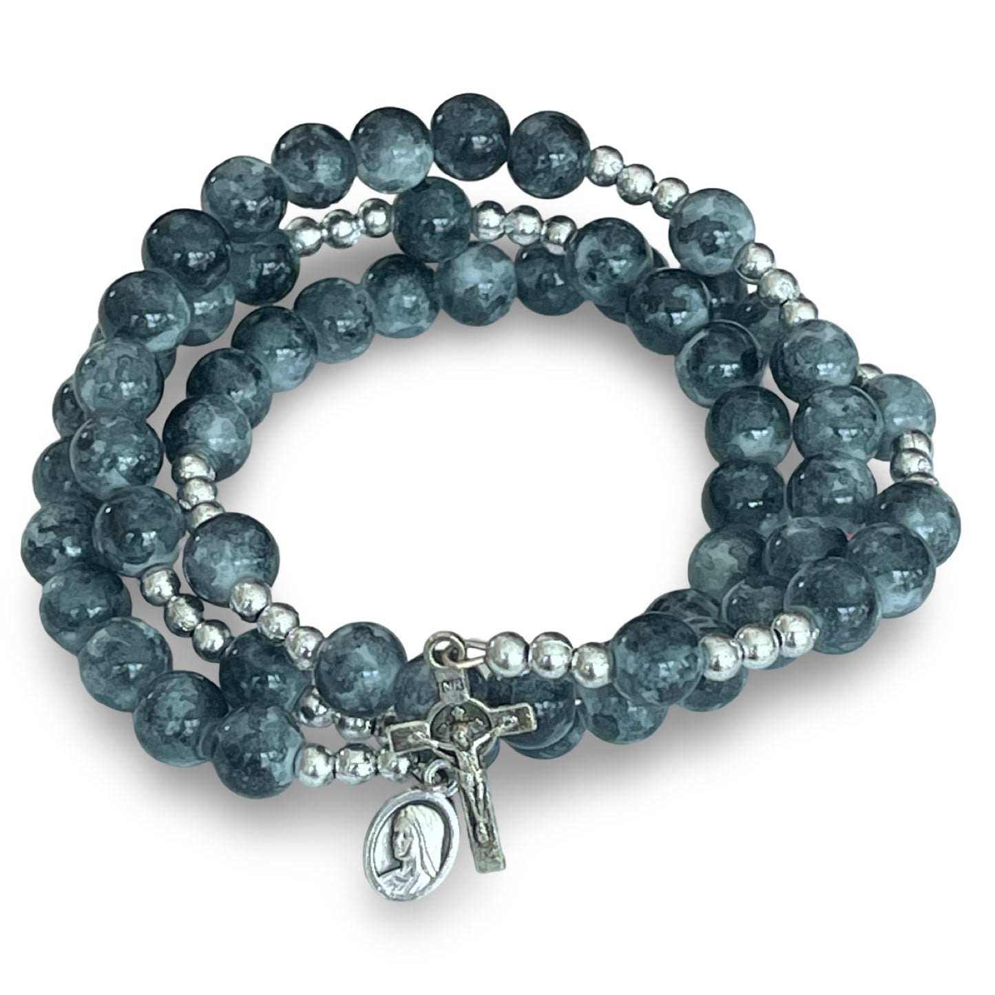 Colorful Marble Queen of Peace Wire Wrap Rosary Bracelet