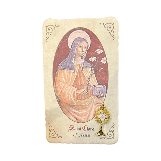 Blessed Sacrament Pin with Holy Card of St. Clare
