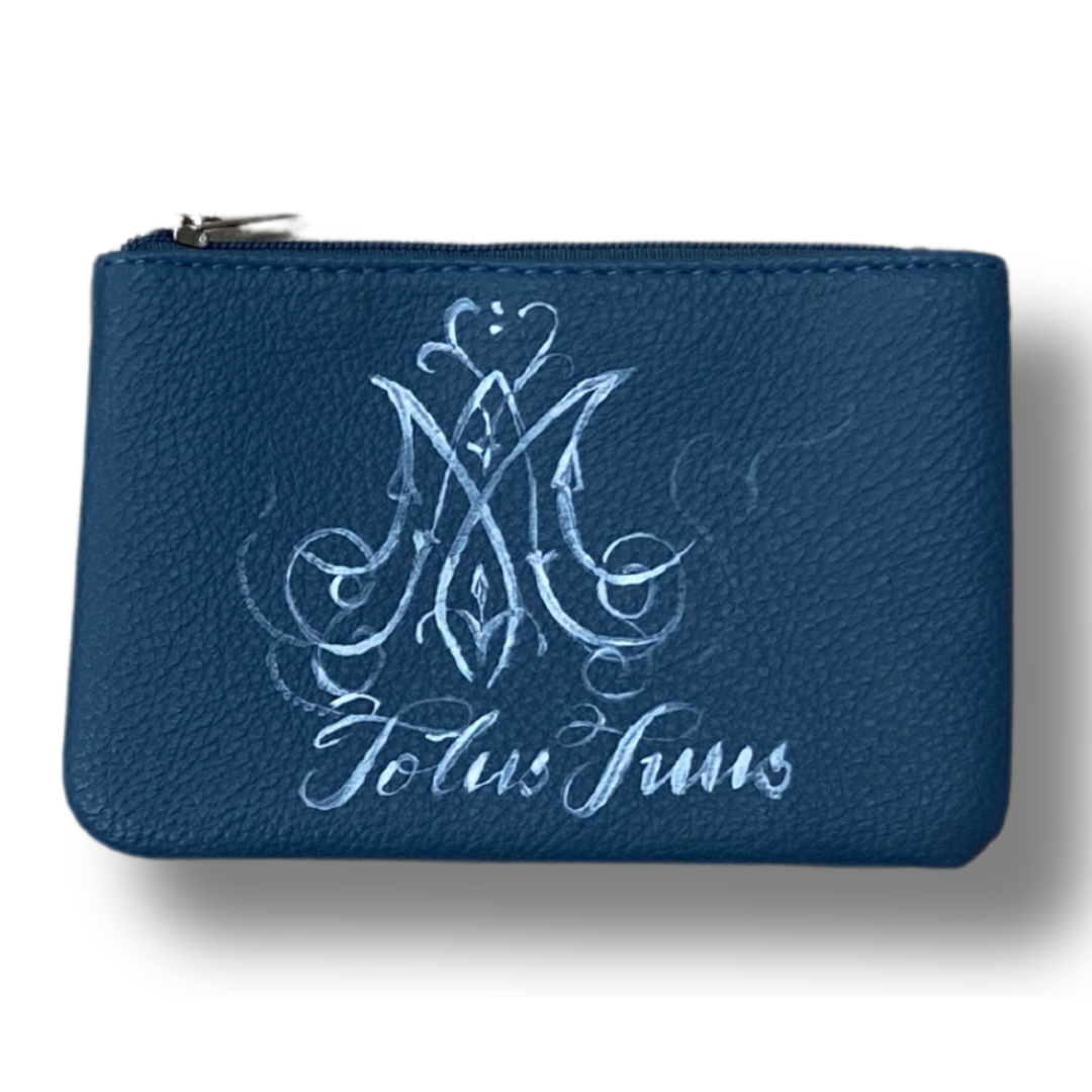 Blue Hand-Painted Marian Totus Tuus Pouch