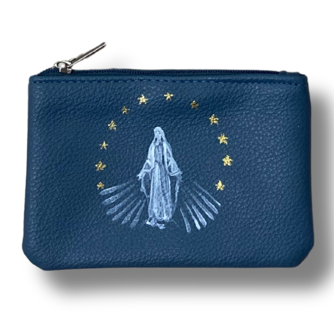 Blue Hand-Painted Our Lady of Grace Pouch