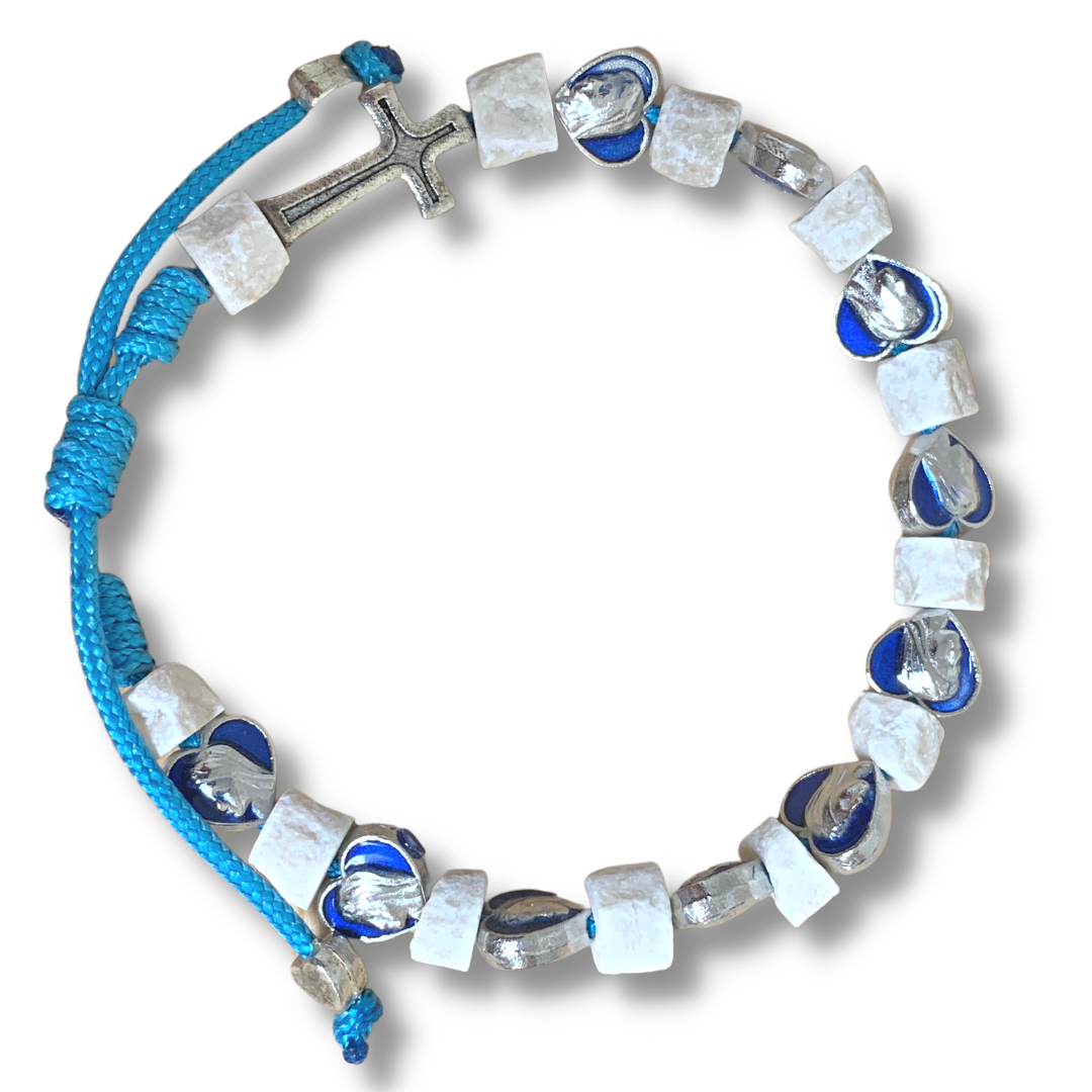 Marian Rosary Pouch with Stone Rosary Decade Bracelet