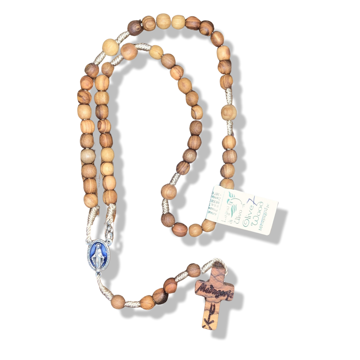 Olive Wood Rosary with Blue Miraculous Medal