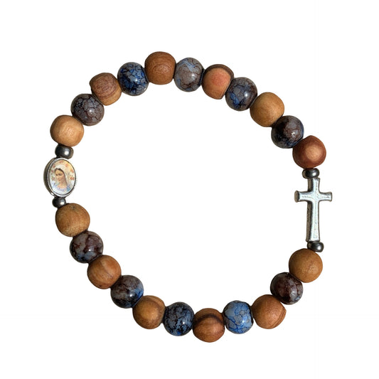 Olive Wood and Porcelain Queen of Peace Bracelet