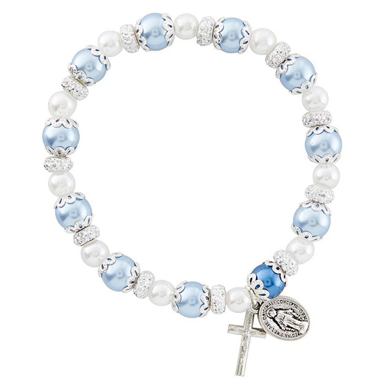 Blue Pearl Miraculous Medal Decade Rosary Bracelet