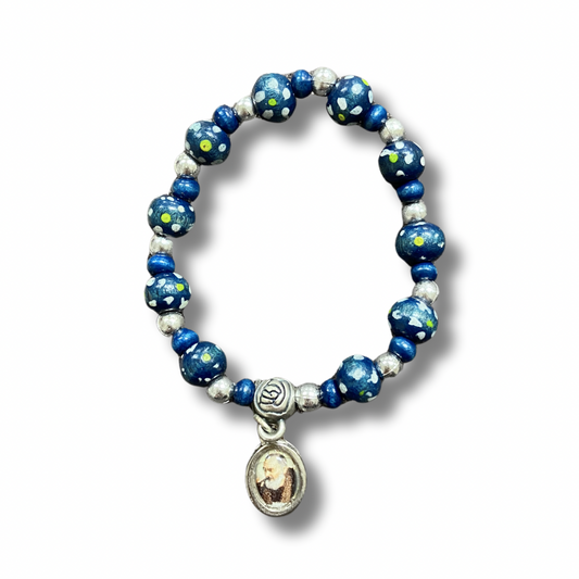 Blue Polka Dot Padre Pio Children's Bracelet