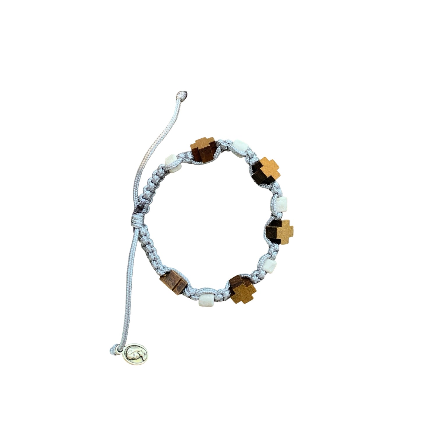 Stone and Small Wooden Crosses Braided Cord Bracelet