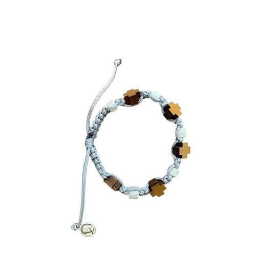 Stone and Small Wooden Crosses Braided Cord Bracelet