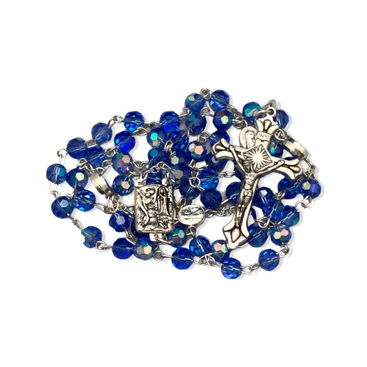 Crystal Lourdes Rosary with Fleur de Lis Crucifix