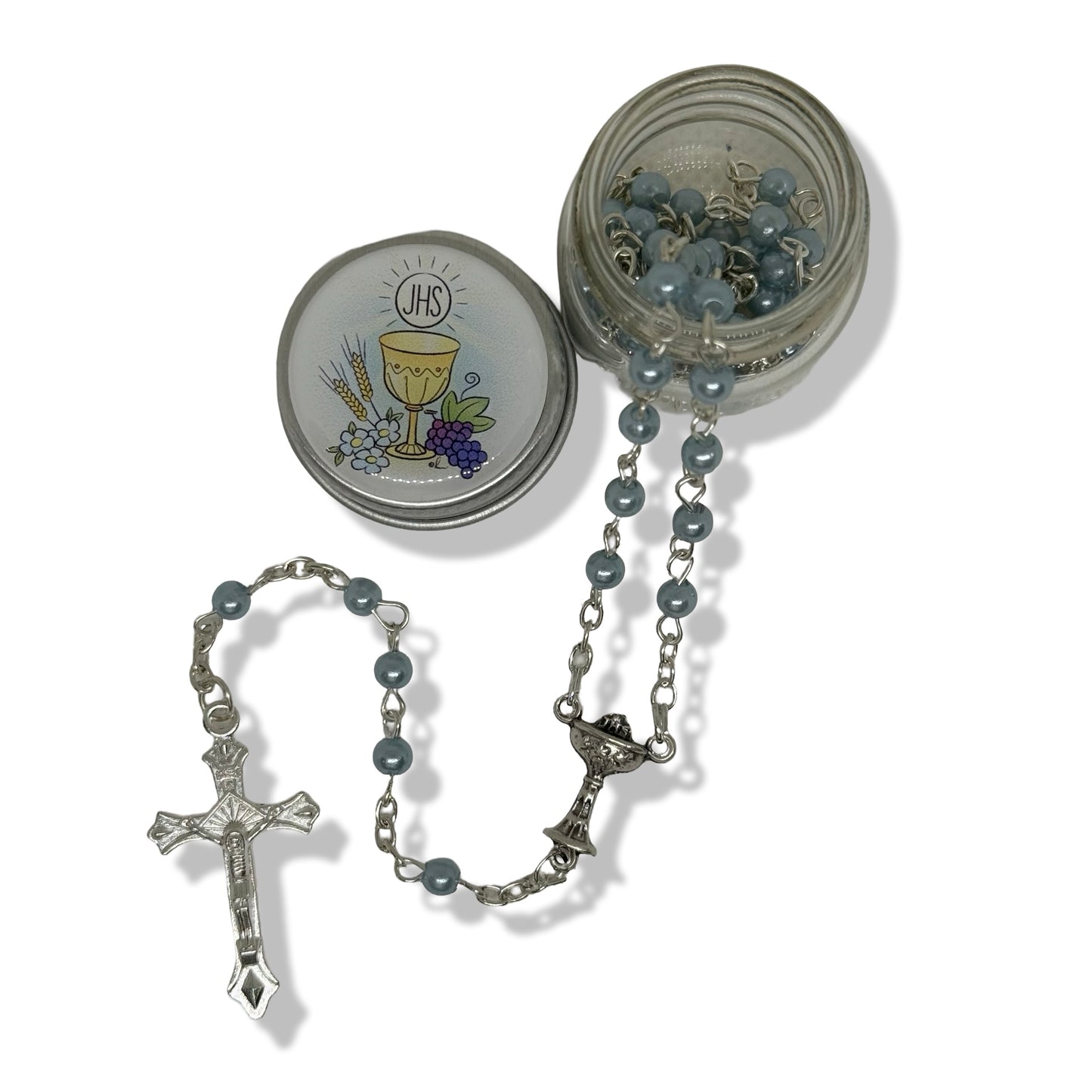 Eucharistic Lourdes Rosary in Glass Case