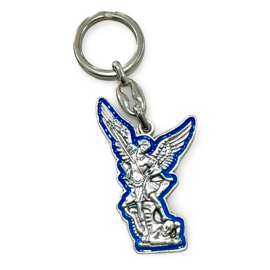 Large St. Michael the Archangel Keychain with Colored Border