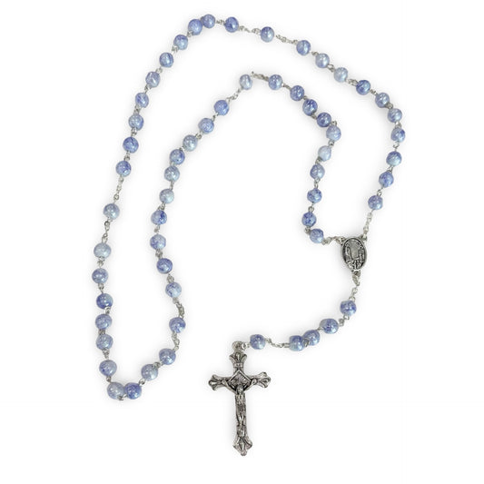 Blue Marbled Fatima Rosary with Soil
