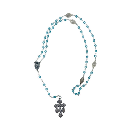 Blue Miraculous Medal Rosary with Pardon Crucifix