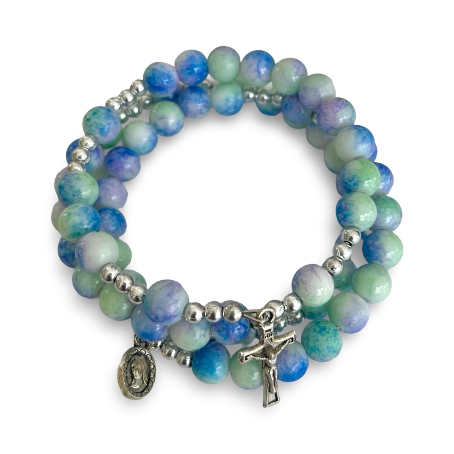 Colorful Marble Queen of Peace Wire Wrap Rosary Bracelet