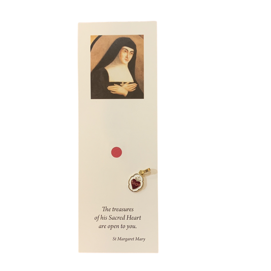 St. Margaret Mary Bookmark with Relic and Gold Sacred Heart Medal