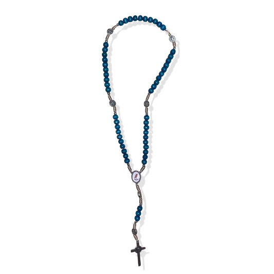 Bright Blue Bead with Cream String St. Benedict Rosary