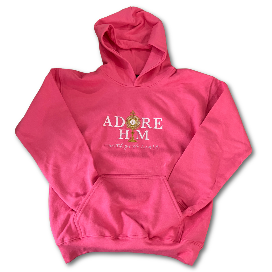 "Adore Him With Your Heart" Embroidered Hoodies for Kids by SCTJM