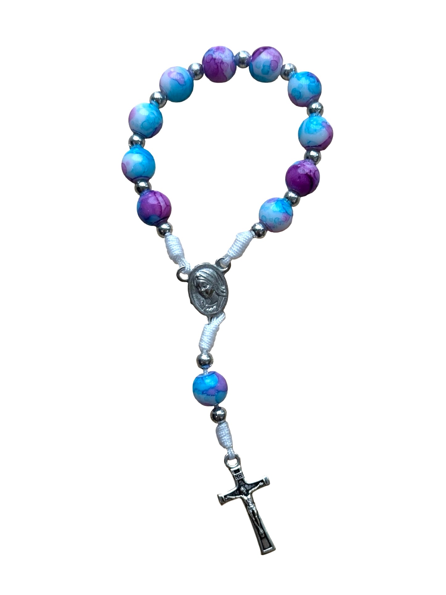 Marble Queen of Peace Cord Decade Rosary of Assorted Colors