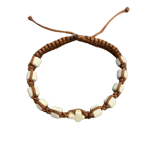 Stone Bead with Stone Cross Decade Rosary Bracelet of Assorted Colors