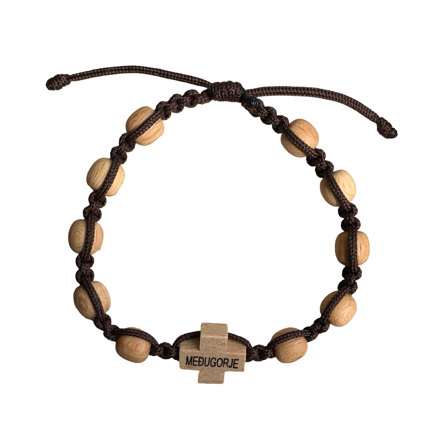 Wooden Cross and Bead Braided Queen of Peace Bracelet