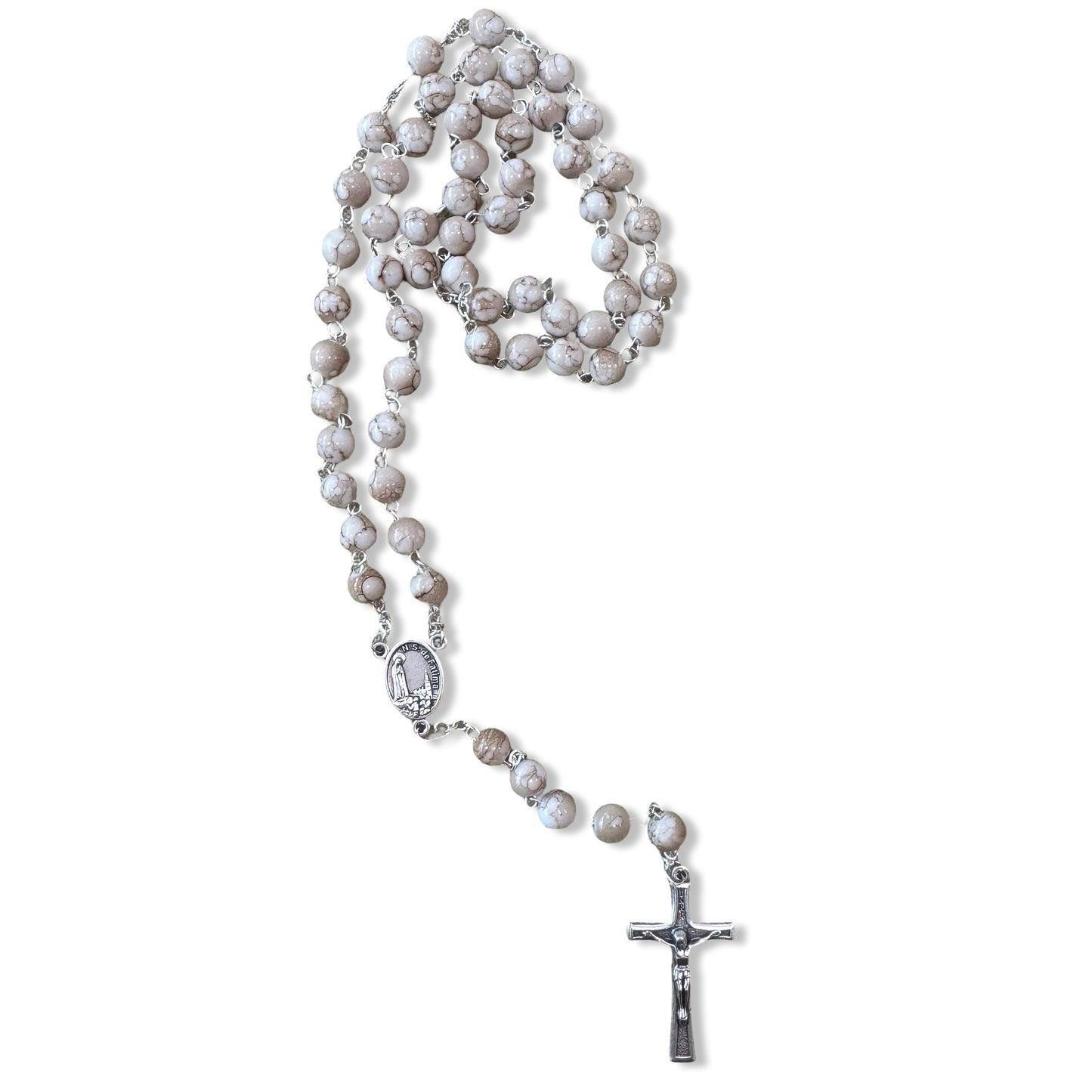 Brown Marbled Fatima Rosary with Soil