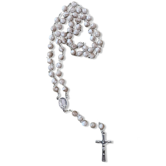 Brown Marbled Fatima Rosary with Soil