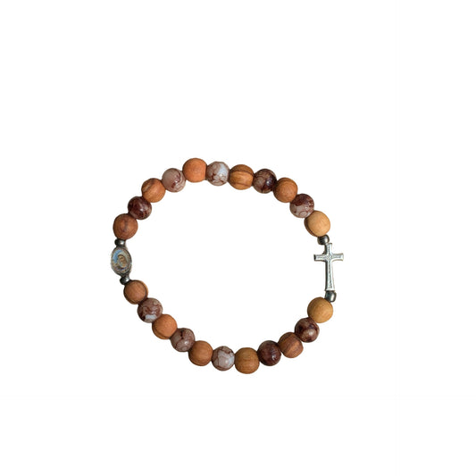 Olive Wood and Porcelain Queen of Peace Bracelet