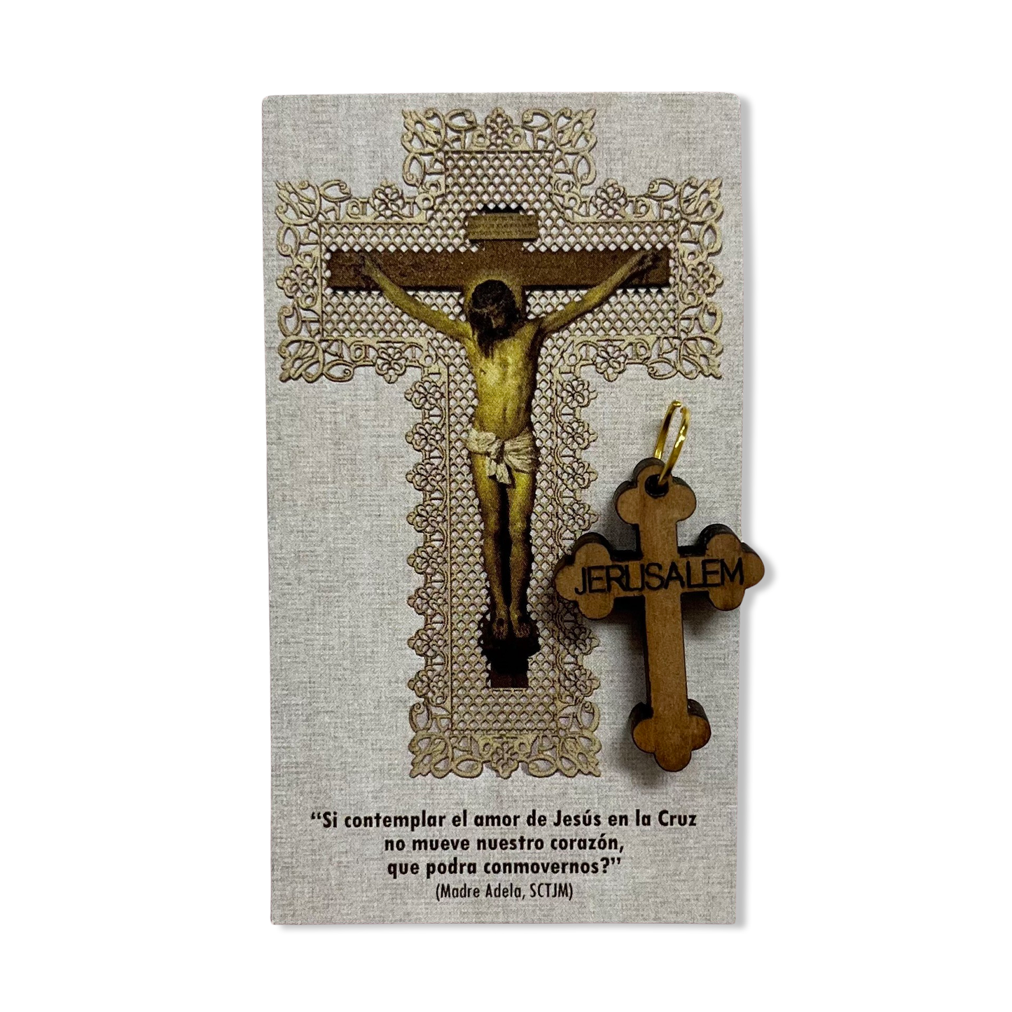 Budded Cross with Way of the Cross Holy Card touched to the Place of the Crucifixion