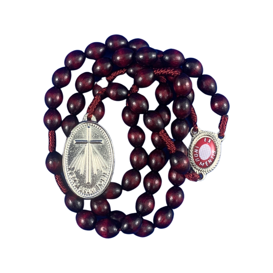 Burgundy Wood St. Faustina Rosary with Relic