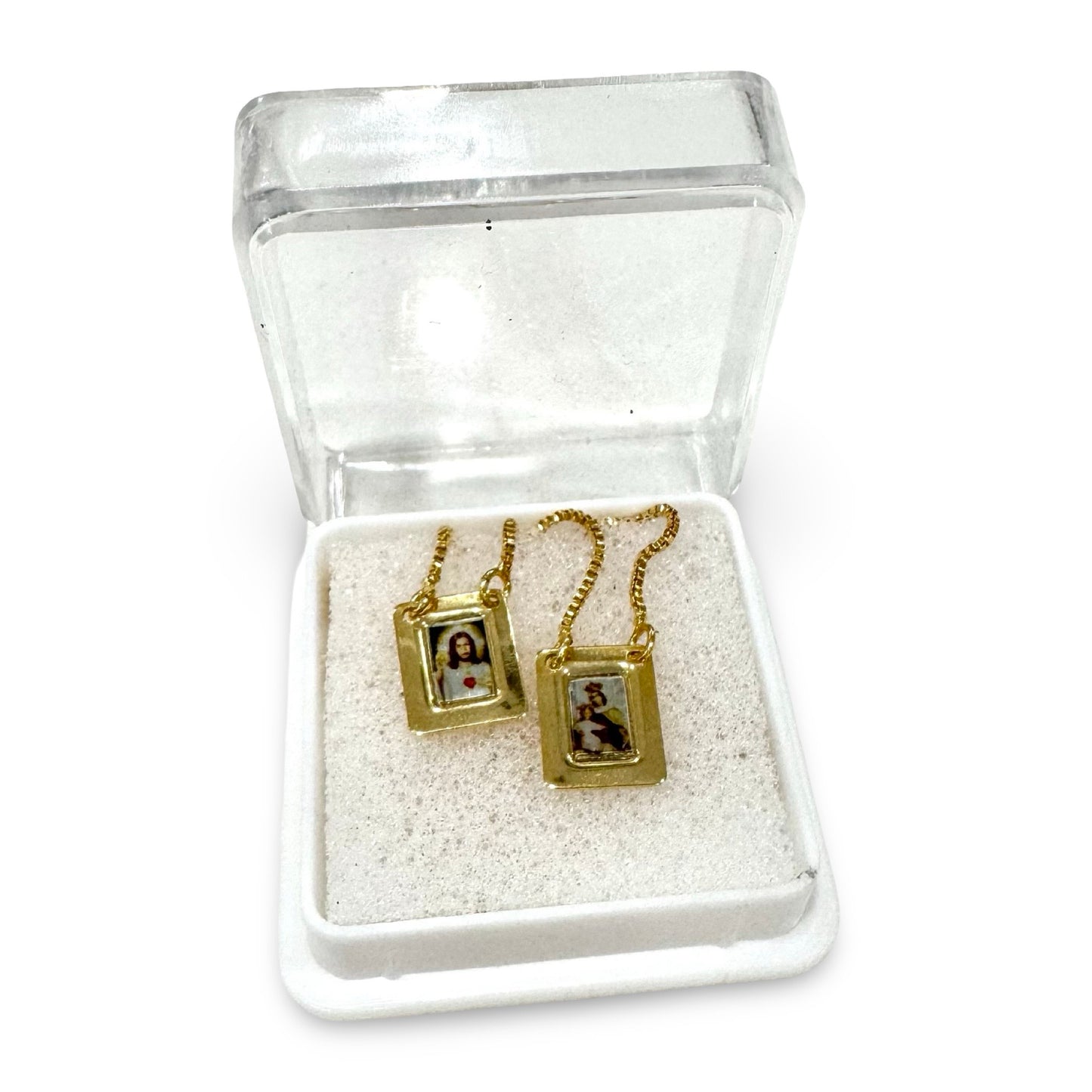 Gold Rectangular Scapular Necklace with Colored Image - Front and Back