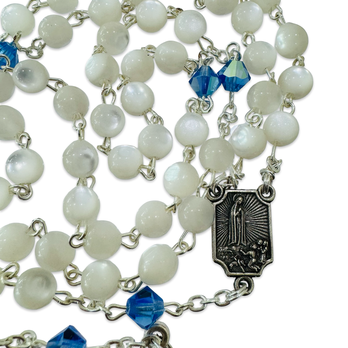 Iridescent White and Blue Fatima Rosary