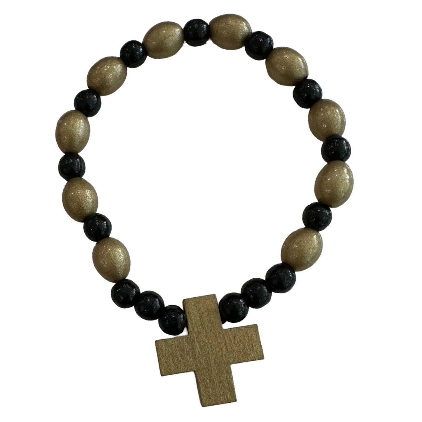 Stretchy Wooden Beaded Bracelet with Cross