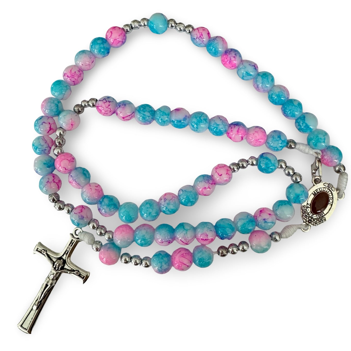 Large Queen of Peace Marble Rosary of Assorted Colors with Soil