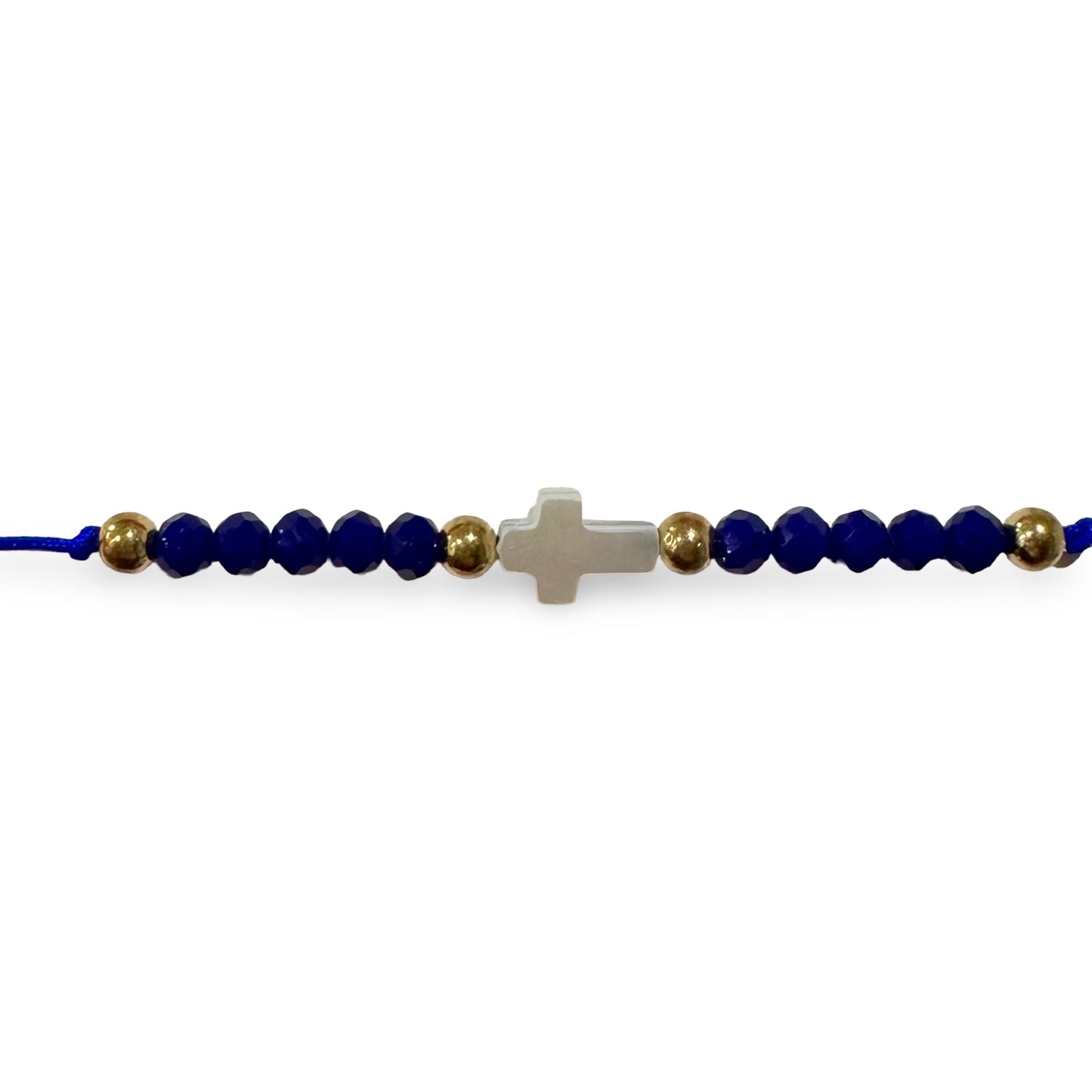 Adjustable String Bracelet with Pearl Cross and Copper Beads of Assorted Colors