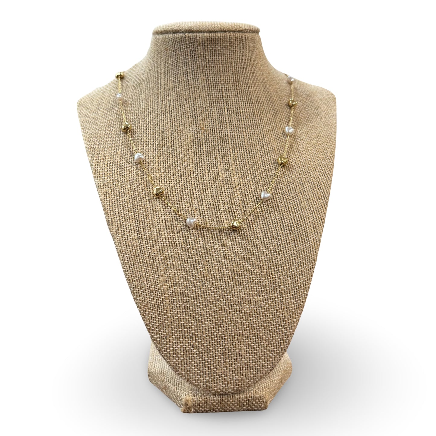 Simple Gold and Pearl Heart Necklace