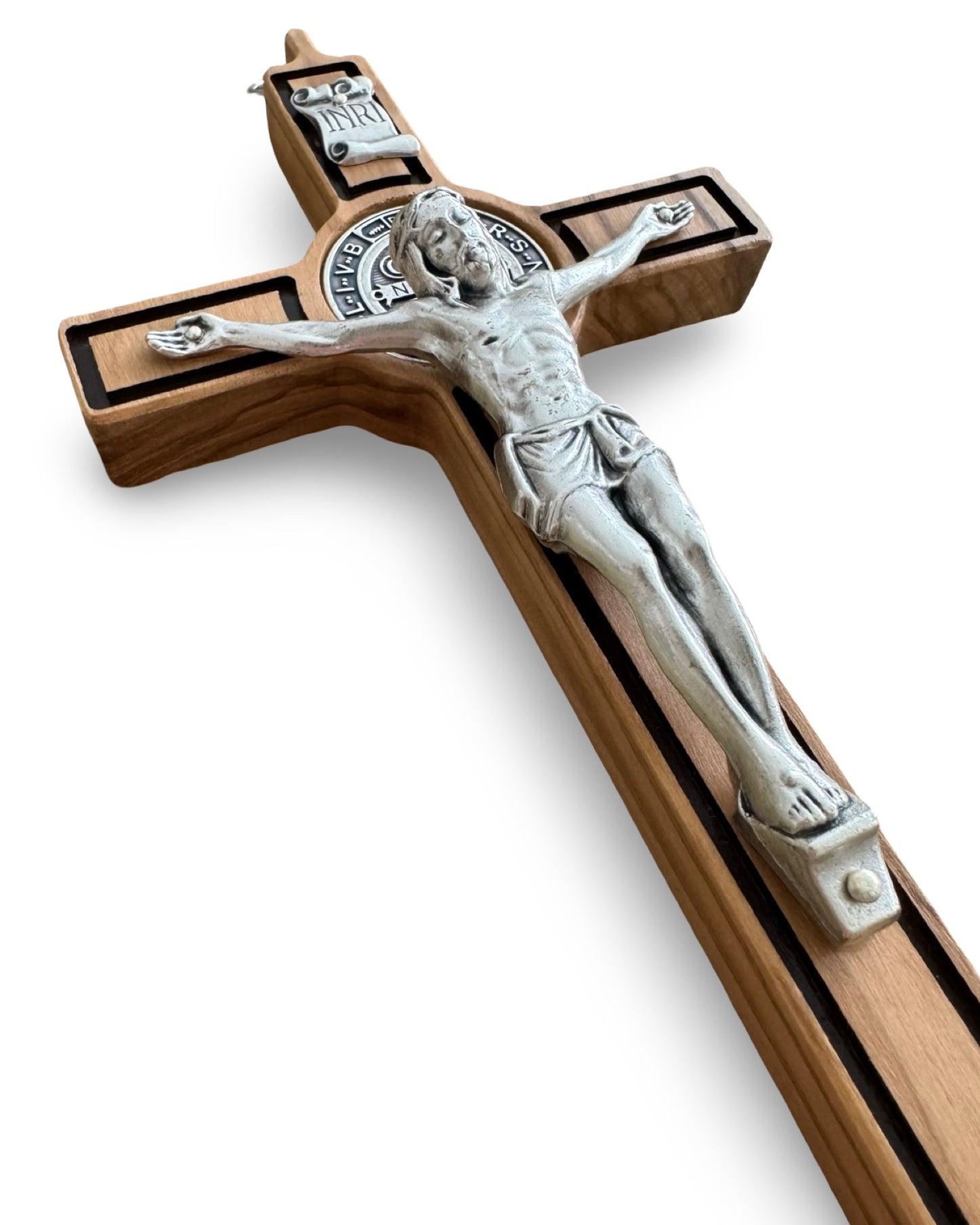 Real Olive Wood and Silver St. Benedict Crucifix