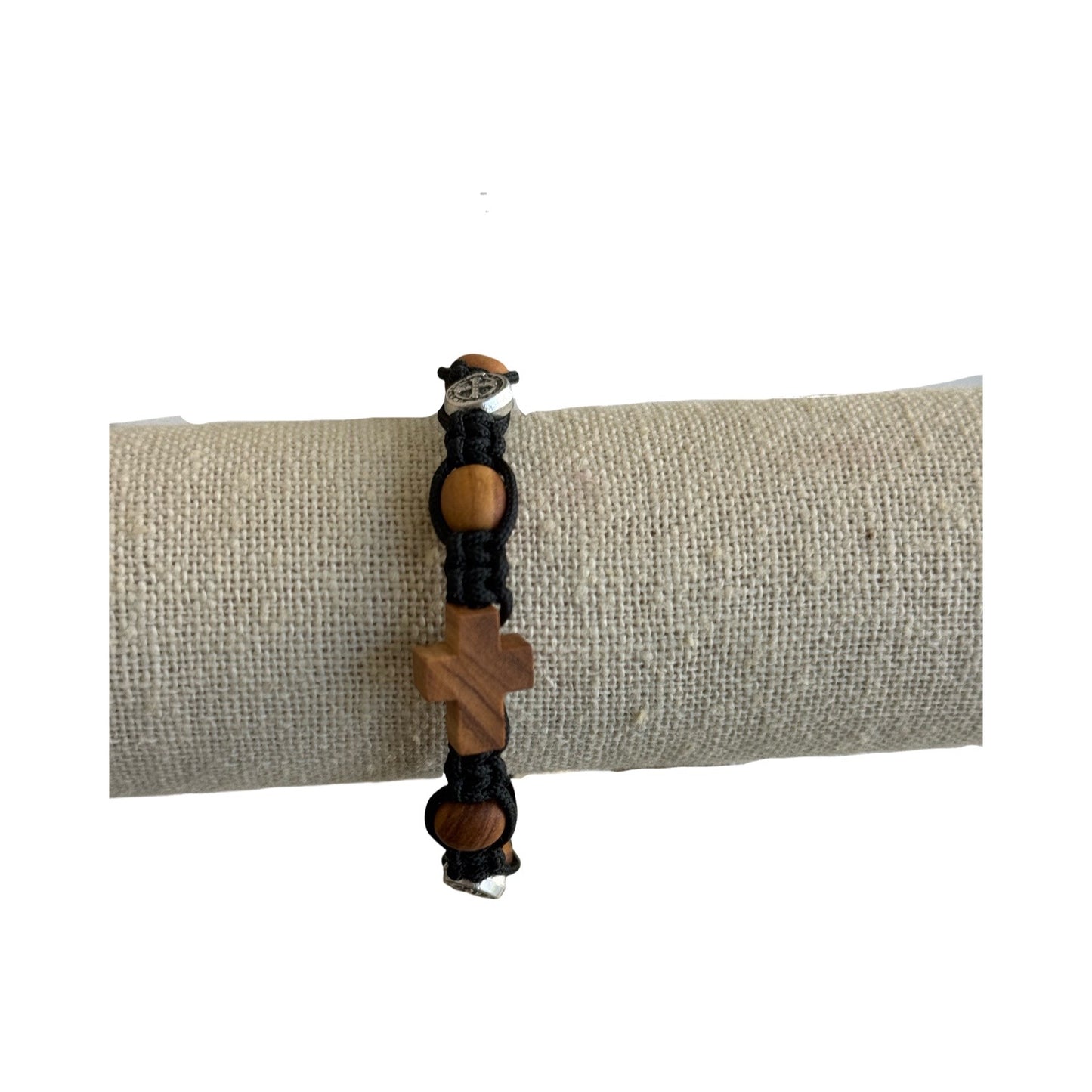 Oval Wooden Beads with Wooden Cross St. Benedict Decade Rosary Bracelet